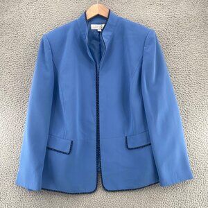 Tahari Blazer Womens 18W Plus Blue Black Ribbon Trim Open Front Office Career